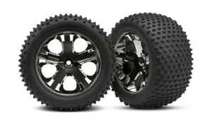 Traxxas Tires & wheels, assembled, glued (2.8") (All-Star black chrome wheels, Alias® tires, foam inserts) (rear) (2) (TSM rated) 3770A