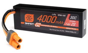 Spektrum 7.4V 4000mAh 2S 30C Smart G2 Hardcase LiPo Battery: IC5 SPMX-1087