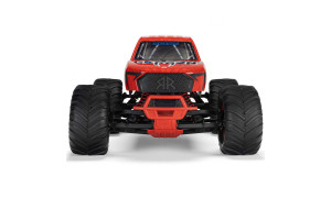 Rear view of ARRMA Gorgon RC truck with red coil springs, tentacle graphics, and GORGON license plate