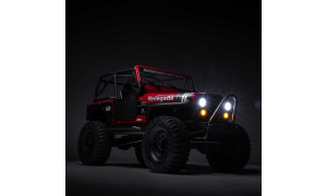 Axial AXI03008V2T1 Jeep CJ-7 SCX10 III 1/10 RTR rock crawler showcasing red bodywork and trail-ready chassis