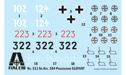 Italeri ELEFANT Sd. Kfz.184 Panzerjager Tiger (P) 0211 Version Decals