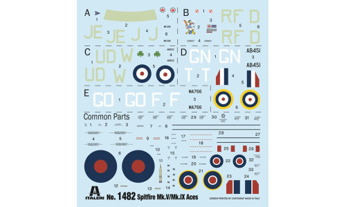 Italeri 1/72 Spitfire Mk.V / Mk.IX Aces plastic model kit with high‑detail bodywork and authentic wartime fighter design