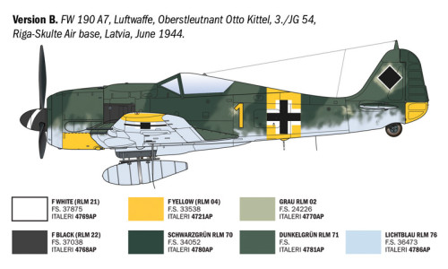 Italeri FW 190 A-7/A8 ACES 1/72 1490 showcasing detailed cockpit components, refined airframe features and historic Luftwaffe presentation