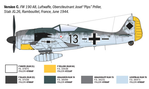Italeri 1/72 FW 190 A-7/A8 model kit 1490 offering authentic wartime markings, clean assembly and display-ready appearance
