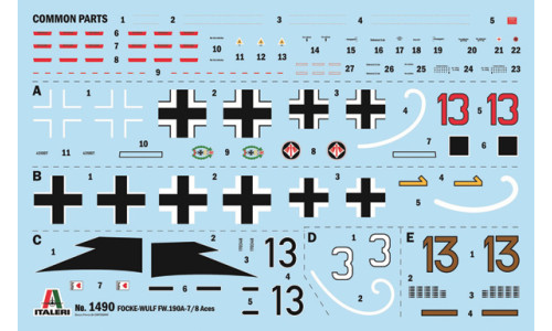 Italeri 1/72 FW 190 A-7/A8 ACES 1490 featuring detailed WWII fighter aircraft styling and authentic ace pilot markings