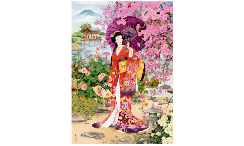 Educa 19917 – jigsaw puzzle with cherry blossoms, koi pond, and traditional kimono figures