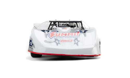 Losi LOS-2168T1 22S Late Model showcasing detailed panels, bright colours and authentic dirt‑oval proportions