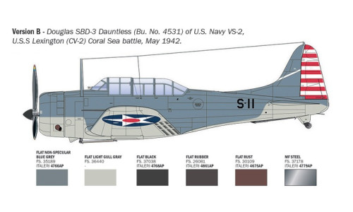 Italeri SBD-3 Dauntless 1/48 kit with detailed engine, dive brakes, landing gear and classic WWII features
