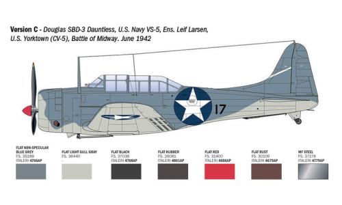Italeri 1/48 SBD-3 Dauntless plastic model kit with accurate proportions and realistic USN markings