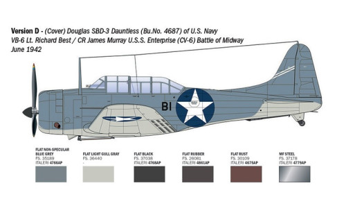 Italeri SBD-3 Dauntless 1/48 scale model kit featuring fine fuselage, wing and cockpit detailing
