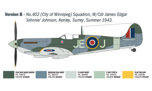 Italeri Spitfire Mk. IX Aces 1/48 2843 showcasing detailed cockpit components, refined airframe features and historic RAF presentation
