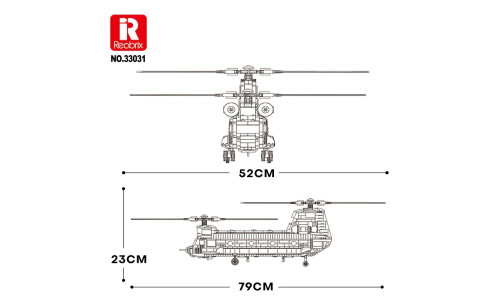 Reobrix CH-47 Chinook Transport Helicopter Brick Model Kit with realistic body lines and assembly options