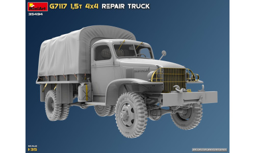 MiniArt 35494 1/35 G7117 1.5T 4x4 Repair Truck featuring detailed bodywork, tools and workshop equipment