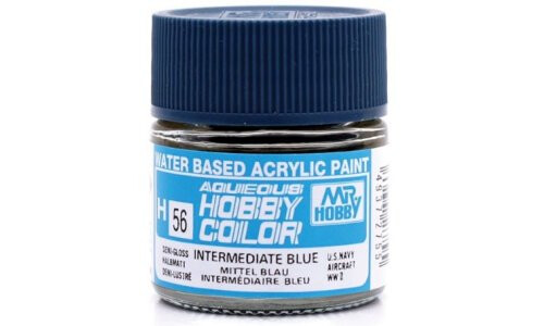 Mr Hobby H56 Aqueous Semi Gloss Intermediate Blue 10ml bottle water-based acrylic paint at MAS Hobbies