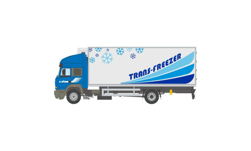 Side view of Italeri 1/24 Iveco Turbostar 190-48 Reefer Truck model with TRANS-FREEZER livery and snowflake graphics