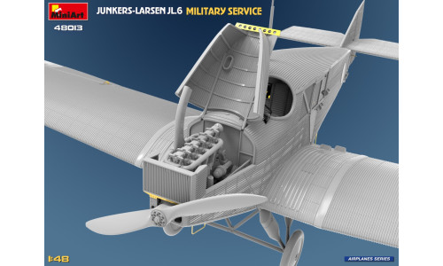 MiniArt Junkers-Larsen JL.6 1/48 model kit (48013) with detailed engine components, cockpit parts and clean moulding