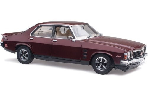Holden HJ Monaro GTS Sedan in Claret Metallic, 1:18 scale diecast model by Classic Carlectables with spoilers and blacked-out grille