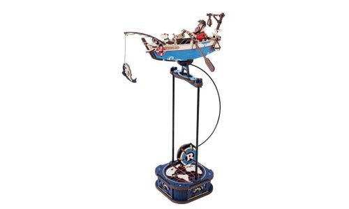 ROKR MCD02 Ocean Fisher pendulum toy with swinging fisherman, beagle companion, compass, and blue-and-white fishing boat