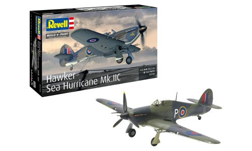Revell 1/32 scale Hawker Sea Hurricane Mk.IIC model kit 03768 with naval hook, movable rudders and 3 paint schemes