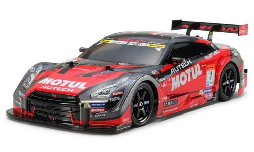 Tamiya 58625 Motul Autech GT-R 1/10 RC touring car kit with TT-02 chassis, 4WD, polycarbonate body, and red-black race livery