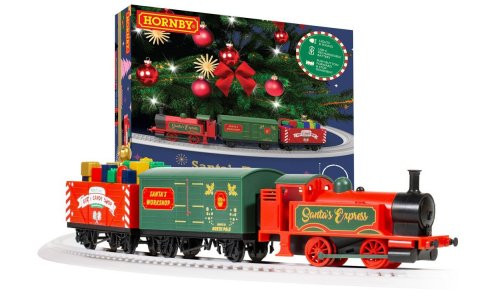 Hornby R9363M Santa’s Express Train Set. Rechargeable OO gauge locomotive, wagons, lights, sounds, infrared controller. Perfect under-tree display.