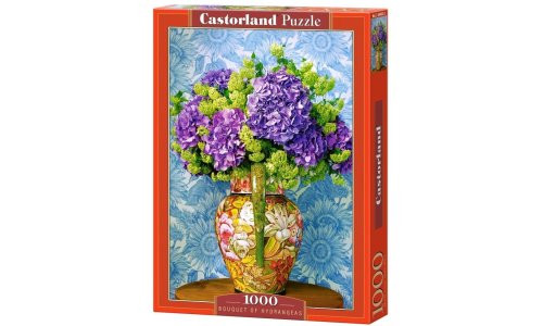 Castorland C-104352-2 Bouquet of Hydrangeas 1000 piece jigsaw puzzle featuring vibrant hydrangea artwork with smooth finish and precision-cut pieces