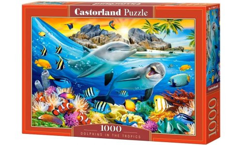 Castorland C-104611-2 Dolphins in the Tropics 1000 piece jigsaw puzzle featuring playful dolphins in a tropical ocean scene