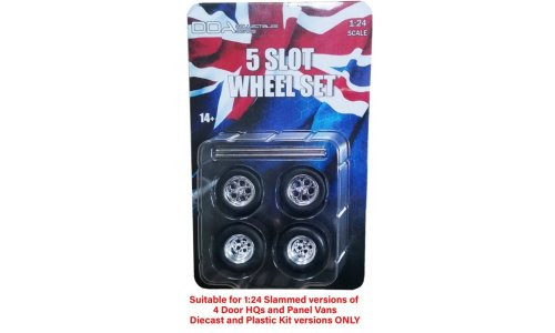 DDAW001 1:24 scale 10 Slot Chrome Wheels set with tyres and axles for Holden and Ford slammed models