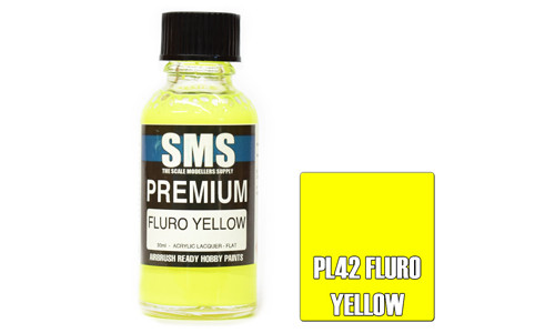 SMS PL42 Premium Fluro Yellow 30ml Lacquer Model Paint for airbrushing at MAS Hobbies Perth