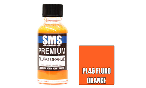 SMS PL46 Premium Fluro Orange 30ml Lacquer Model Paint for airbrushing at MAS Hobbies Perth