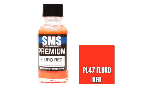 SMS PL47 Premium Fluro Red 30ml Lacquer Model Paint for airbrushing at MAS Hobbies Perth
