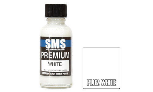 SMS PL02 Premium White 30ml Lacquer Model Paint for airbrushing at MAS Hobbies Perth