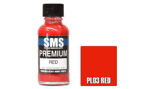 SMS PL03 Premium Red 30ml Lacquer Model Paint for airbrushing at MAS Hobbies Perth