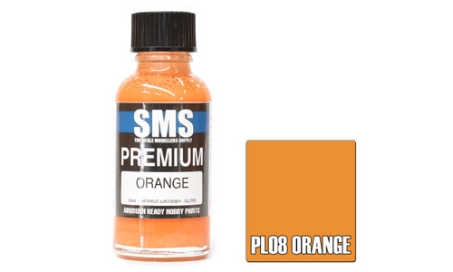 SMS PL08 Premium Orange 30ml Lacquer Model Paint for airbrushing at MAS Hobbies Perth
