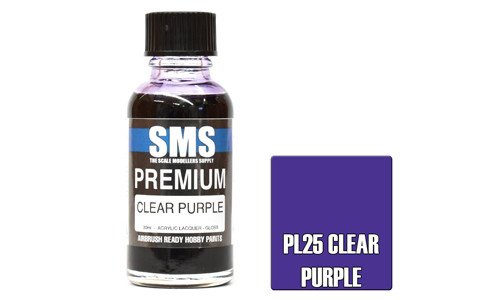 SMS PL25 Premium Clear Purple 30ml Lacquer Model Paint for airbrushing at MAS Hobbies Perth
