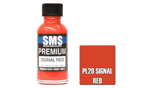 SMS PL29 Premium Signal Red 30ml Lacquer Model Paint for airbrushing at MAS Hobbies Perth