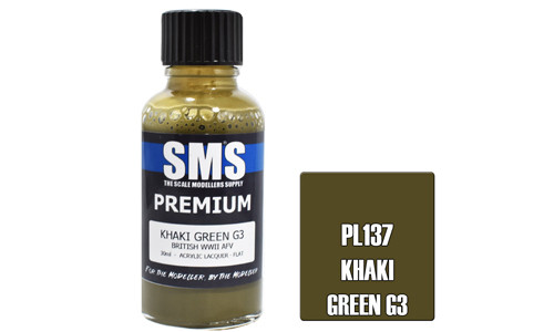 SMS PL137 Premium Khaki Green G3 30ml Lacquer Model Paint for airbrushing at MAS Hobbies Perth