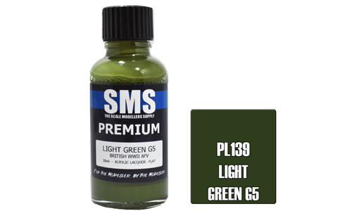 SMS PL139 Premium Light Green G5 30ml Lacquer Model Paint for airbrushing at MAS Hobbies Perth