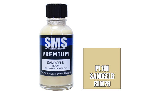 SMS PL191 Premium Sandgelb RLM79 30ml Lacquer Model Paint for airbrushing at MAS Hobbies Perth