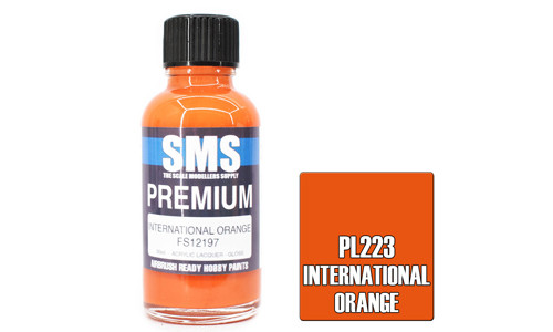 SMS PL223 Premium International Orange 30ml Lacquer Model Paint for airbrushing at MAS Hobbies Perth