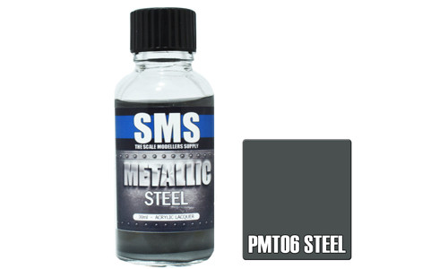 SMS PMT06 Metallic Steel 30ml Lacquer Model Paint for airbrushing at MAS Hobbies Perth