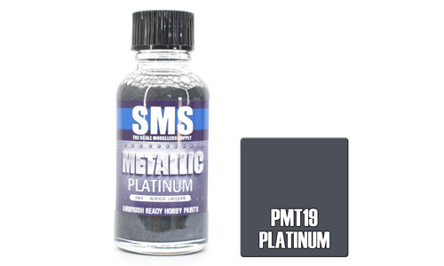 SMS PMT19 Metallic Platinum 30ml Lacquer Model Paint for airbrushing at MAS Hobbies Perth