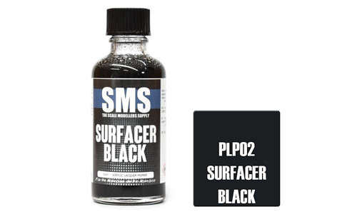 SMS PLP02 Primer Surfacer Black 50ml Lacquer Model Paint for airbrushing at MAS Hobbies Perth