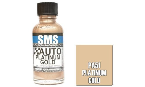 SMS PA51 Auto Colour PLATINUM GOLD 30ml Lacquer Model Paint for airbrushing at MAS Hobbies Perth