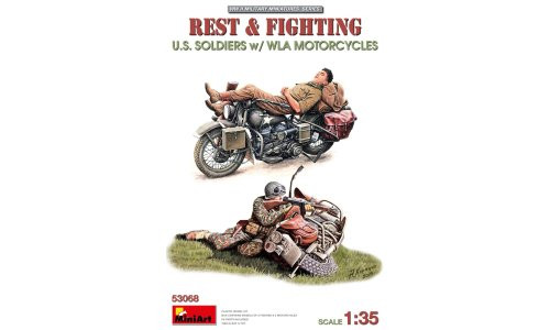 MiniArt 53068 Rest & Fighting: U.S. Soldiers w/ WLA Motorcycles 1/35 Plastic Model Kit
