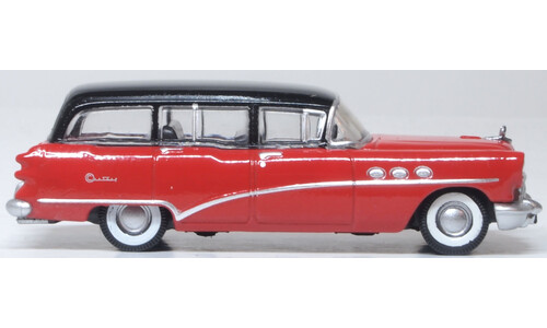 Oxford Diecast 87BCE54004 1954 Buick Century Estate Wagon Matador Red/Carlsbad Black Miniature Replica