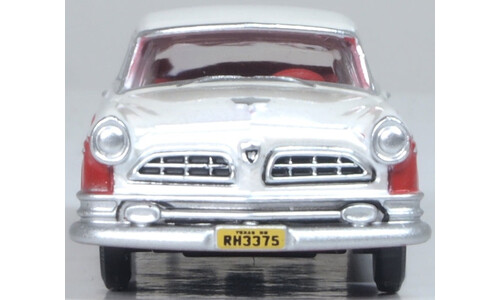 Oxford Diecast 87CNY55001 1955 Chrysler New Yorker Deluxe Coupe St. Regis Tango Red/Platinum Diecast Model