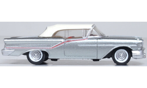 Oxford Diecast 87OC57003 1957 Oldsmobile 88 Convertible (closed) Juneau Gray/Accent Red/White Miniature Replica