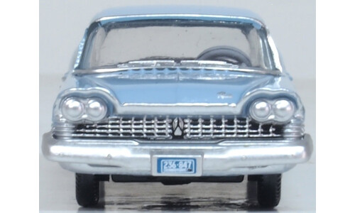 Oxford Diecast 87PS59003 1959 Plymouth Savoy Sedan Powder Blue Diecast Model