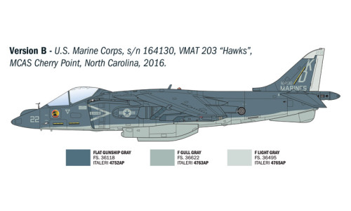 Italeri 1/72 AV-8B Harrier II model kit 90193 offering realistic panel lines, quality construction and display-ready appearance